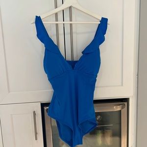NWT BLUE ONE PIECE SWIM SUIT WITH RUFFLES
